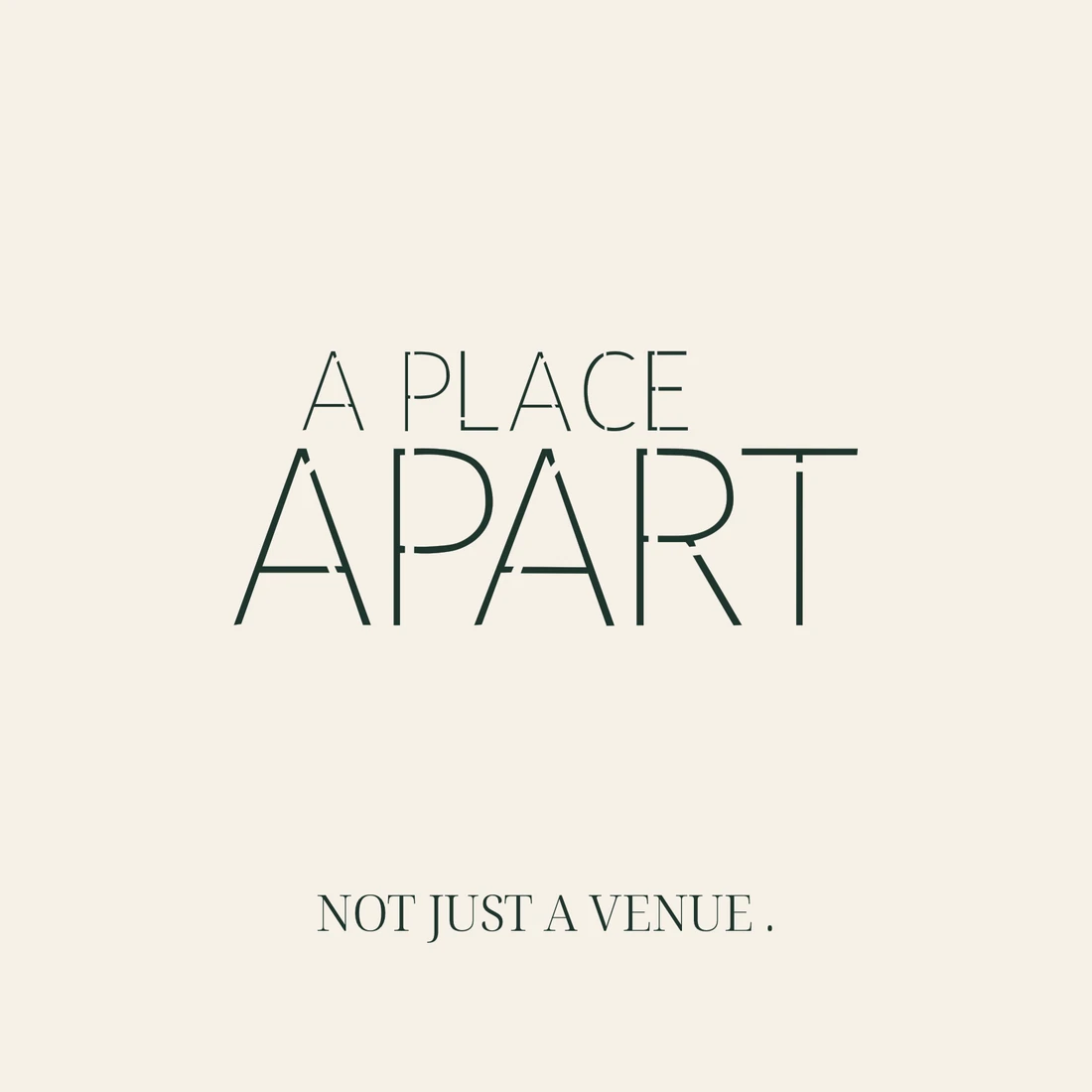 Η μπροστινή όψη της κάρτας: A PLACE APART και από κάτω «Not just a venue.»